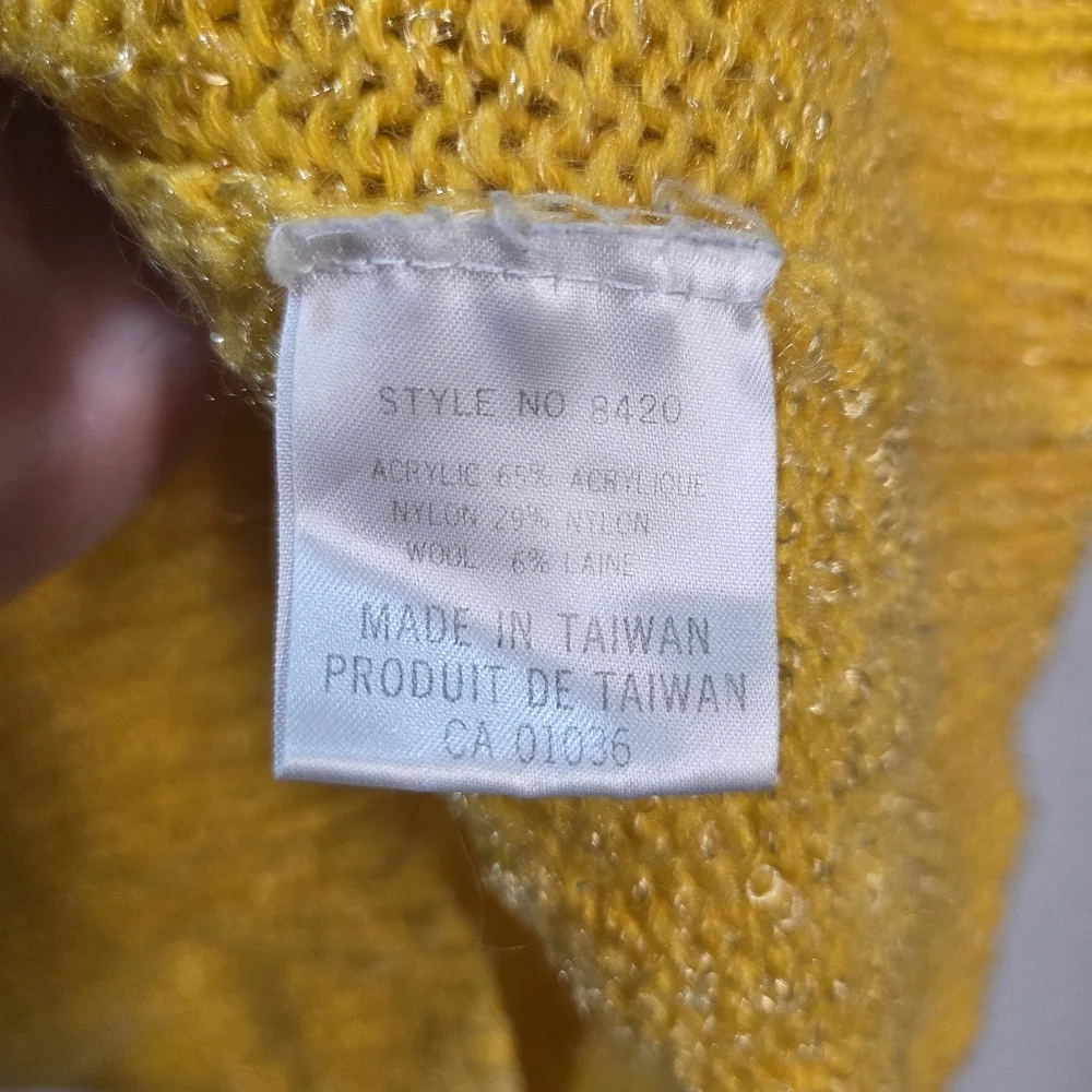 Retro Layering Cable Knit Bright Yellow Sparkle Sweater Vest V Neck Sz Lg - Picture 4 of 4
